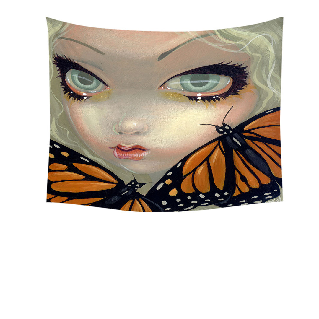 Faces of Faery _57 Girl with Monarch Butterflies Tapestry