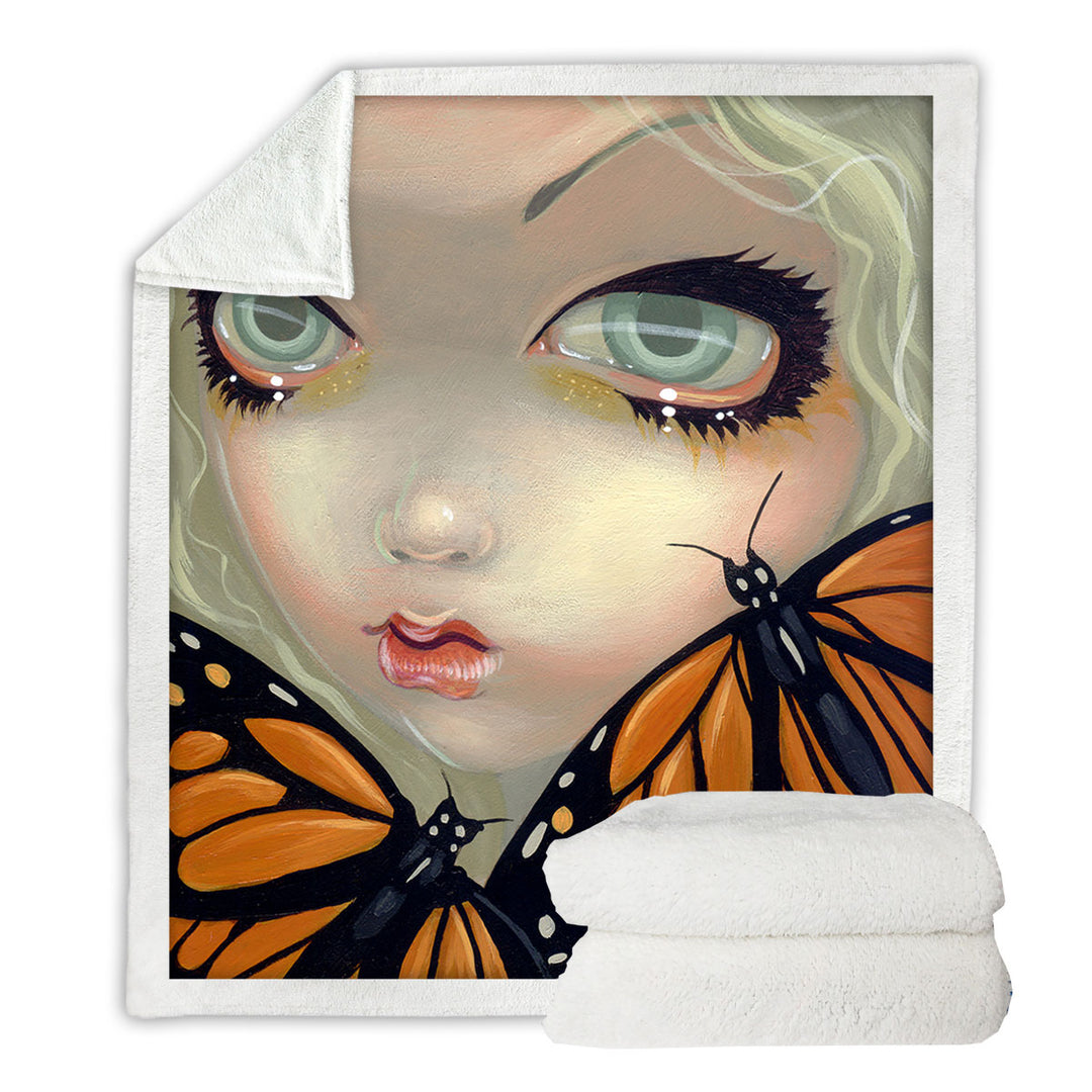 Faces of Faery _57 Girl with Monarch Butterflies Throw Blanket