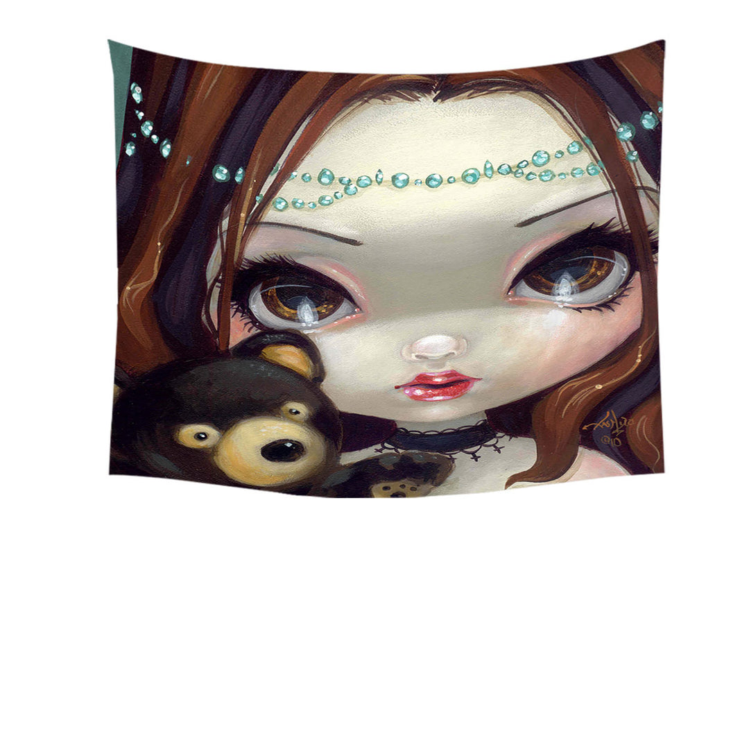 Faces of Faery _69 Princess Girl with Teddy Bear Tapestry