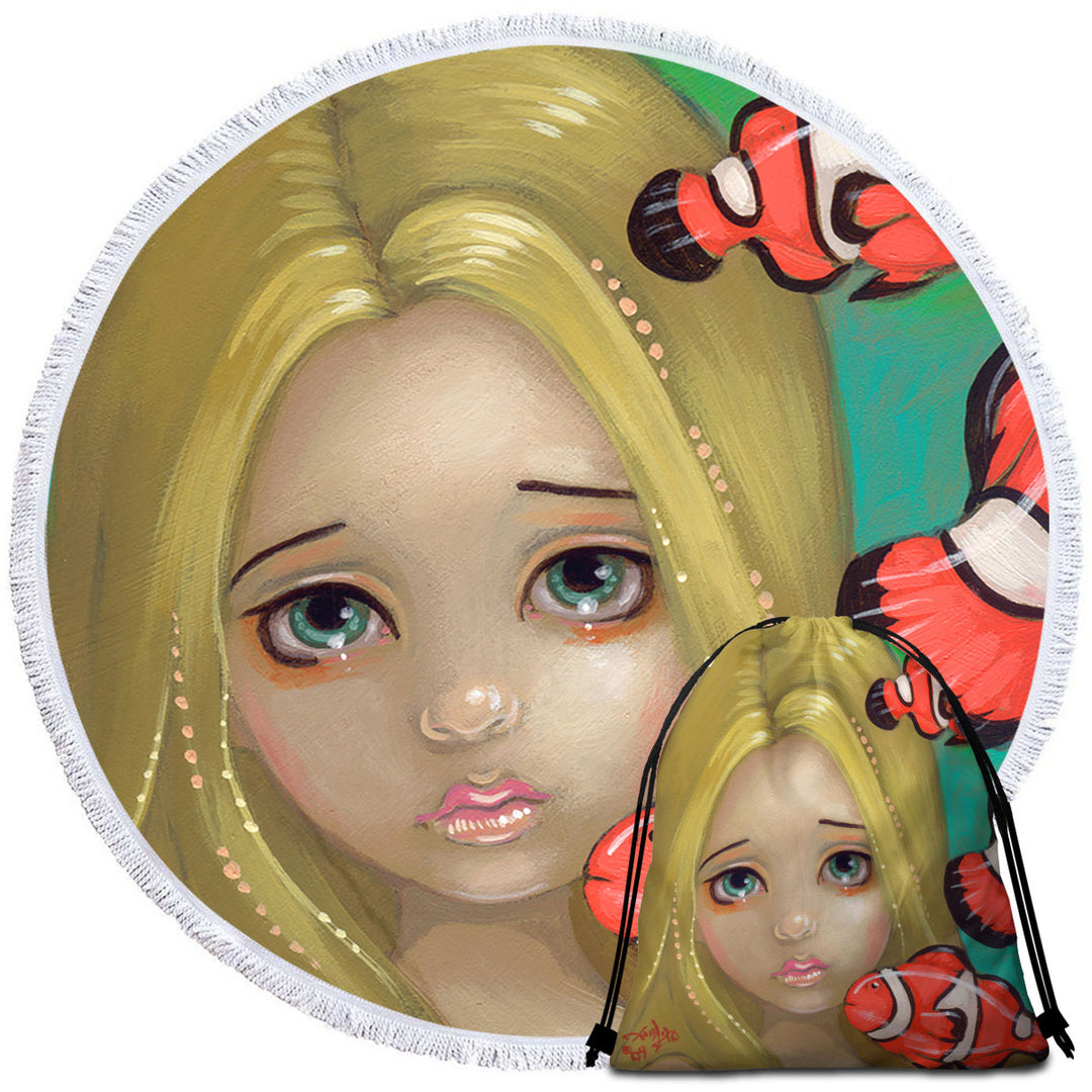 Faces of Faery _8 Girl and Clownfish Microfibre Beach Towel