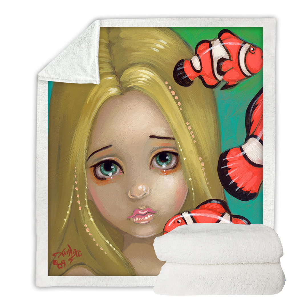 Faces of Faery _8 Girl and Clownfish Sherpa Blanket