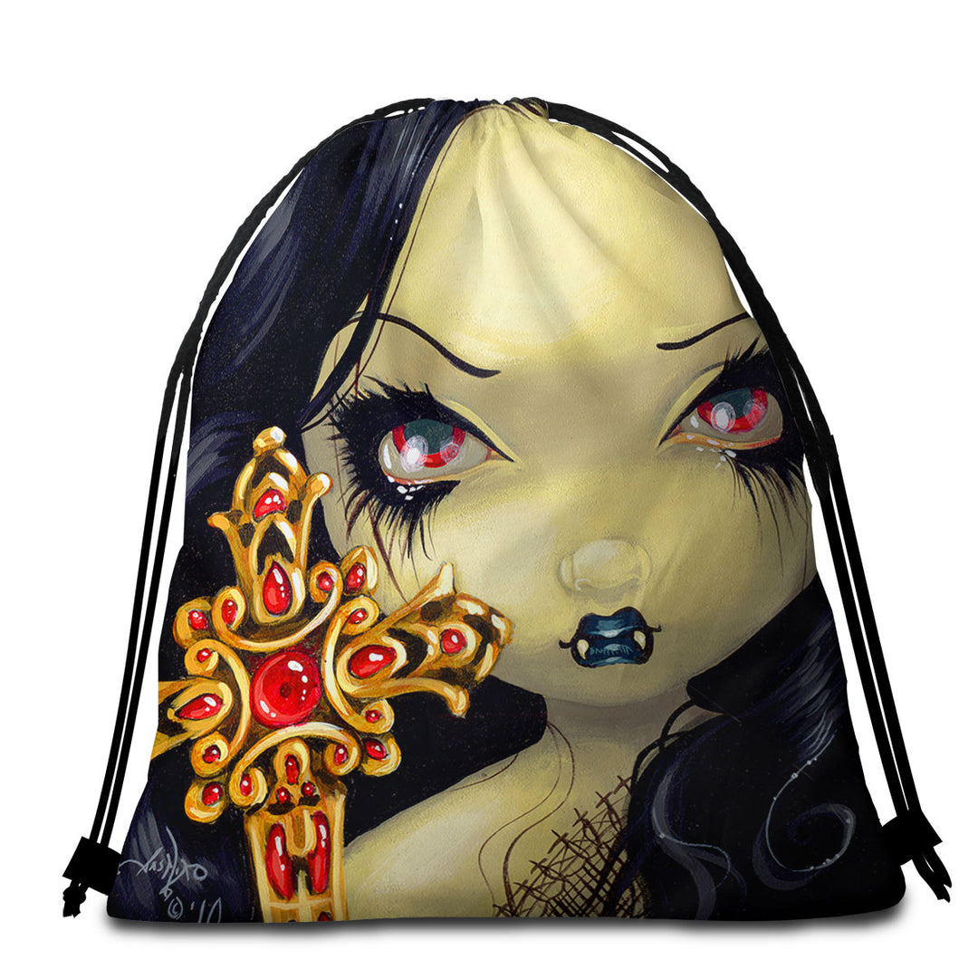 Faces of Faery _91 Beautiful Goth Girl with Cross Lightweight Beach Towel