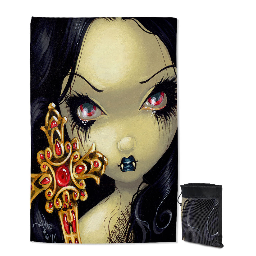 Faces of Faery _91 Beautiful Goth Girl with Cross Travel Beach Towel