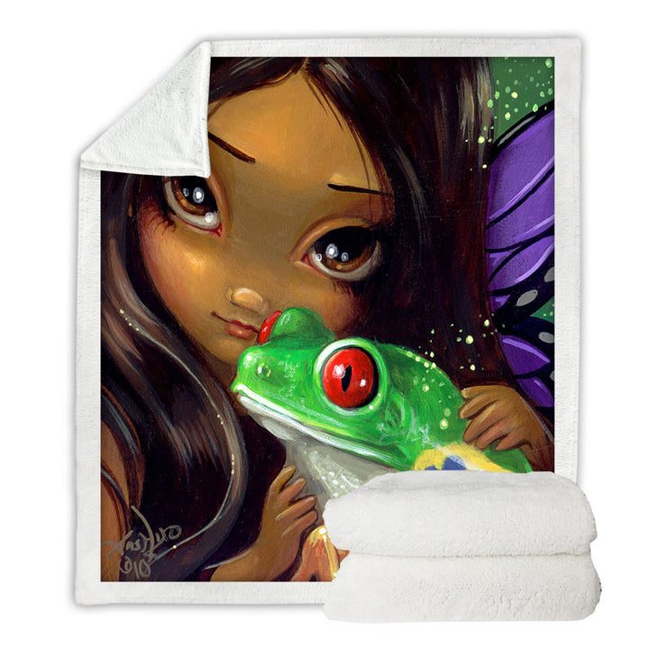 Faces of Faery _93 Beautiful Tropical Girl and Frog Sofa Blankets