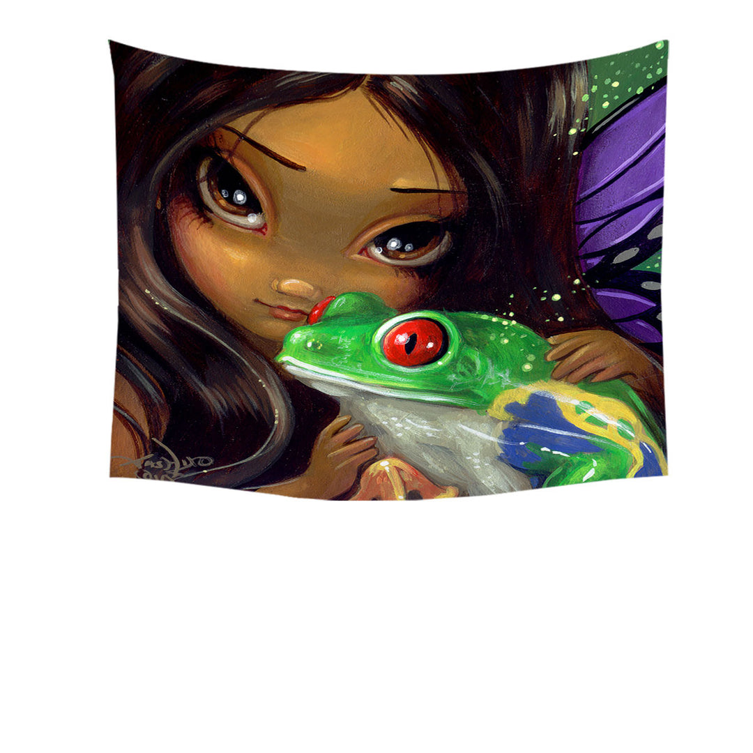 Faces of Faery _93 Beautiful Tropical Girl and Frog Tapestry