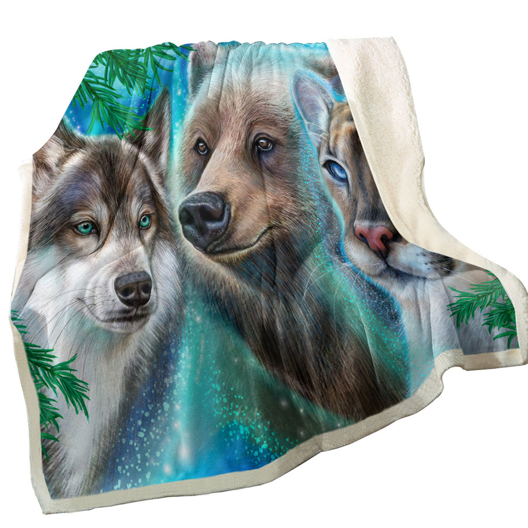 Faces of Nature Wolf Bear Cougar Fleece Blankets