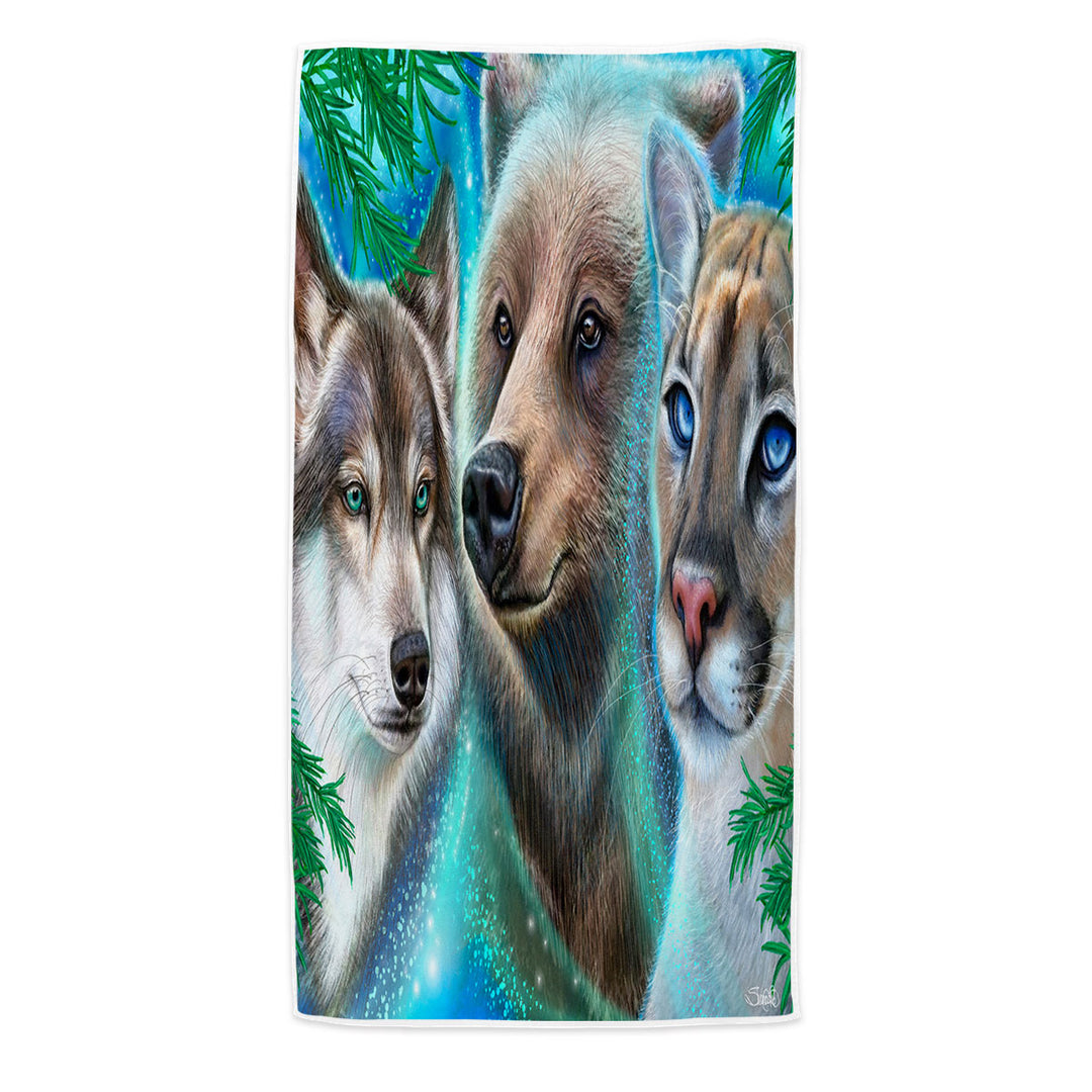 Faces of Nature Wolf Bear Cougar Microfibre Beach Towels