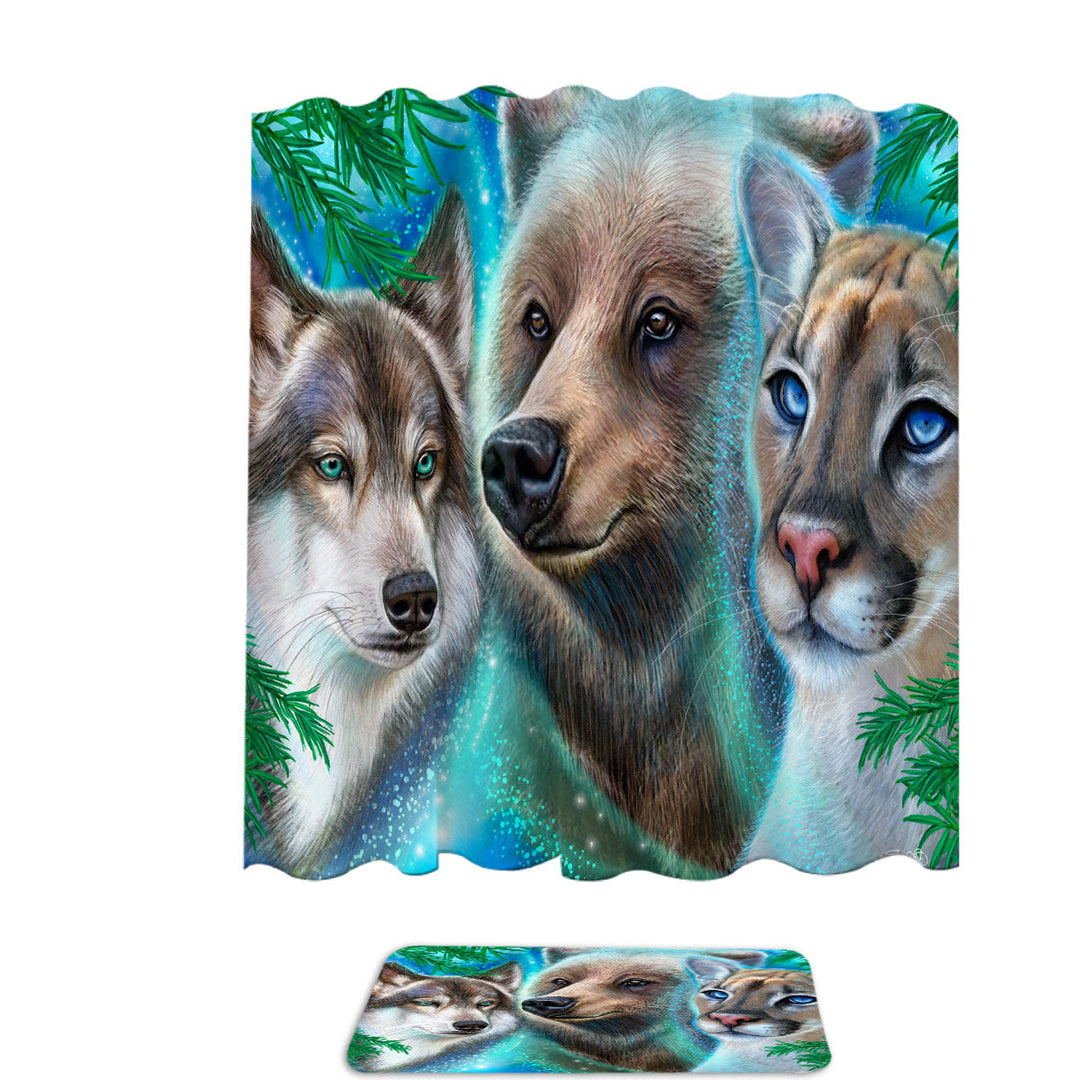 Faces of Nature Wolf Bear Cougar Shower Curtain
