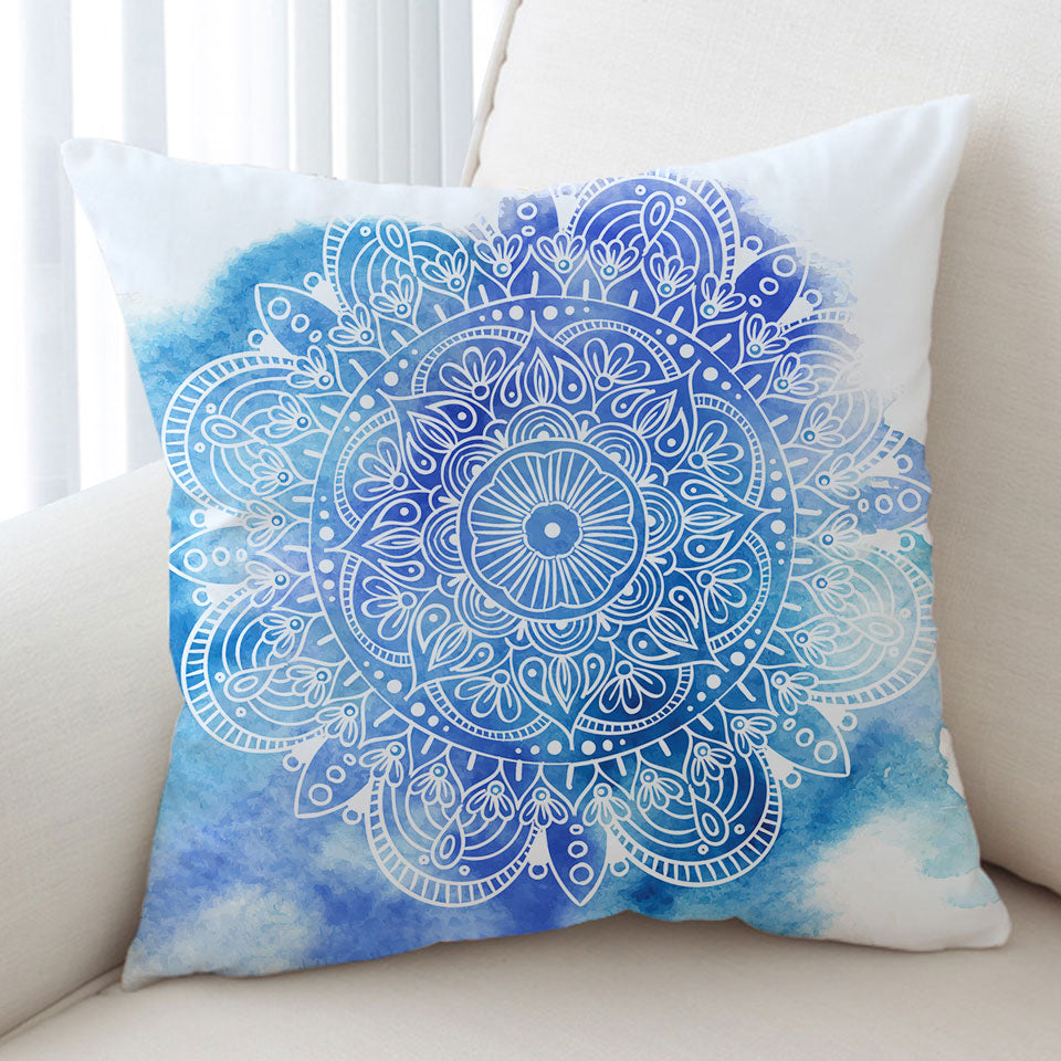 Fading Blue Purple Mandala Throw Pillow