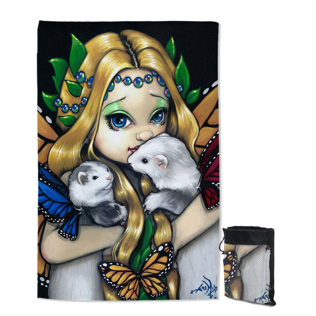Fairy Beach Towels with Two Magical Ferrets with Butterfly Wings