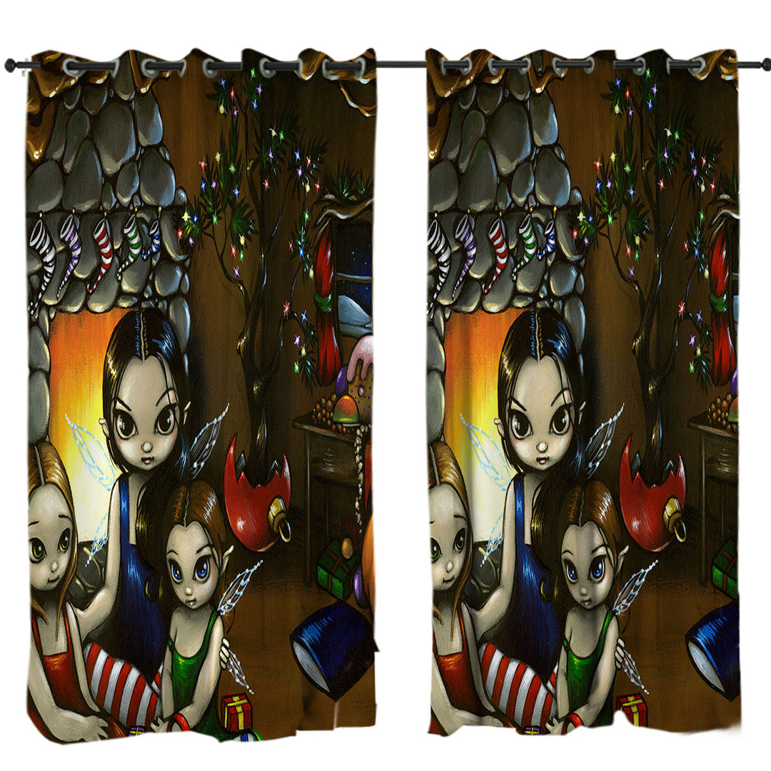 Fairy Christmas Fantasy Eve with Fairies Drapes for Living Room