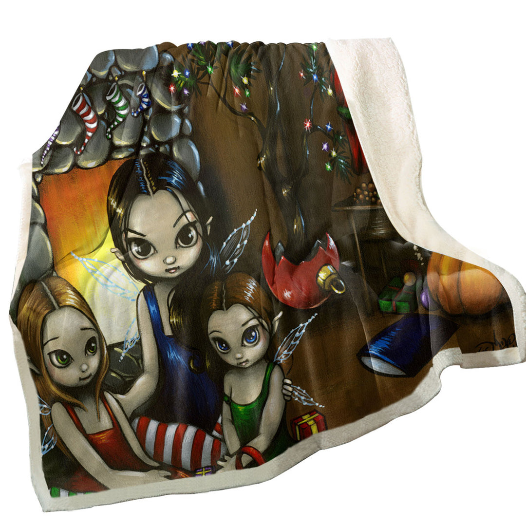 Fairy Christmas Fantasy Eve with Fairies Fleece Blankets