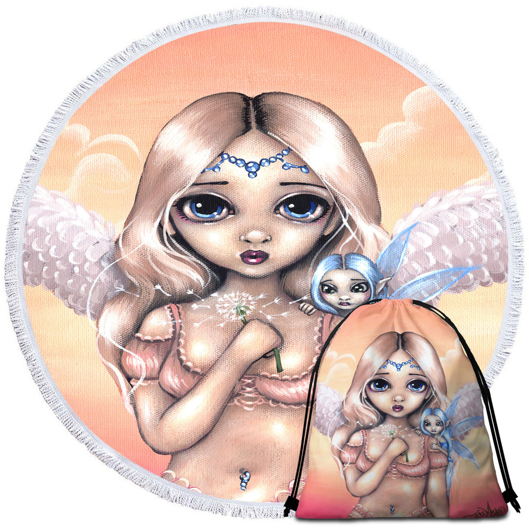 Fairy Circle Beach Towel Making a Wish Angelic Fairy and her Pixie Friend