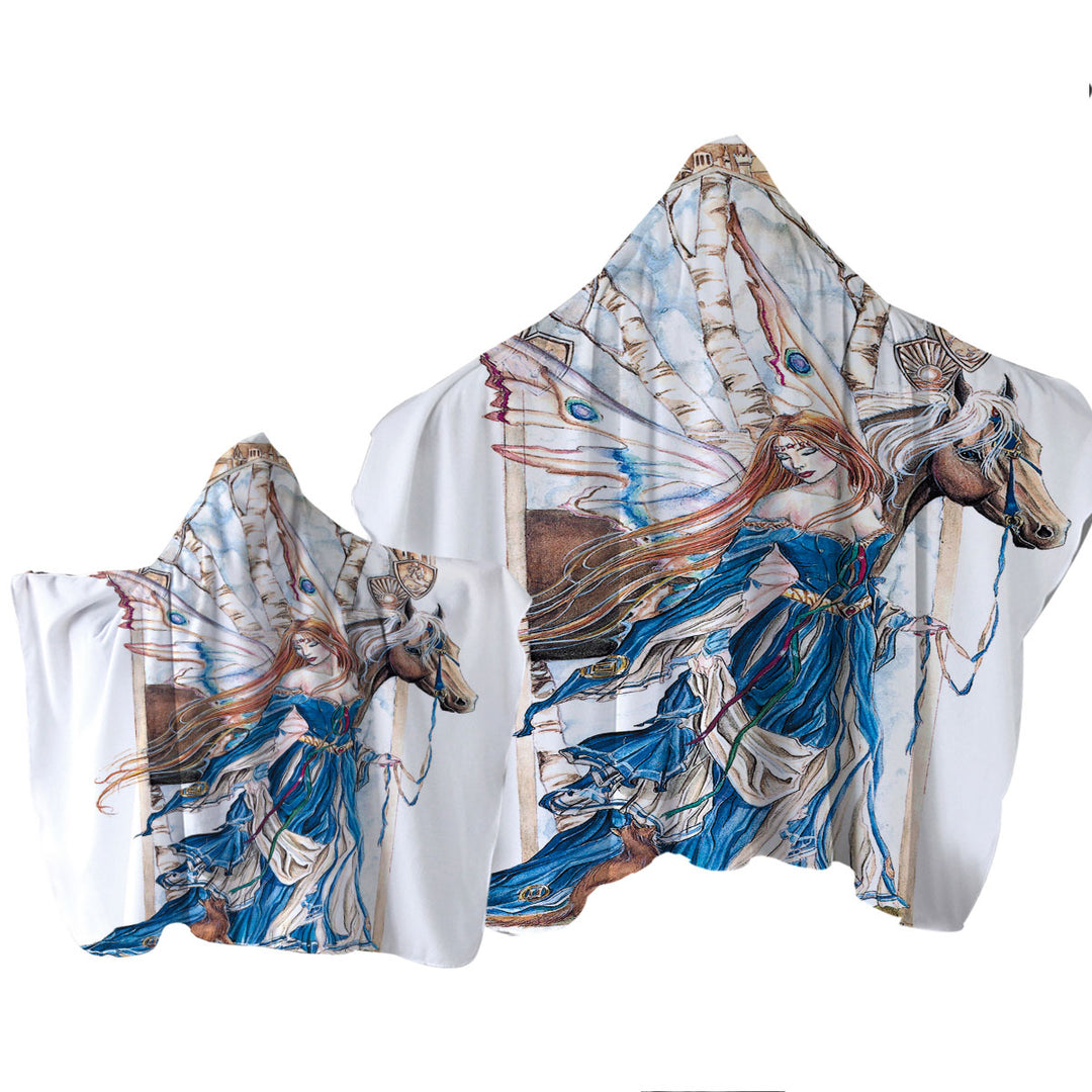 Fairytale Art Drawing Serenity Fairy and Horse Towel Hoodie