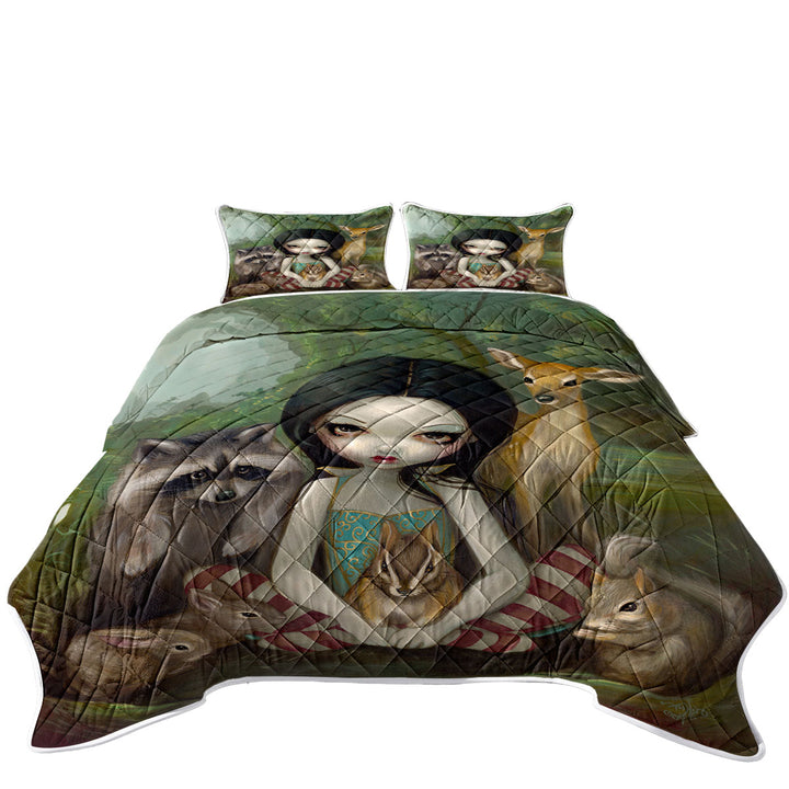 Fairytale Forest Snow White and Her Animal Friends Coverlet
