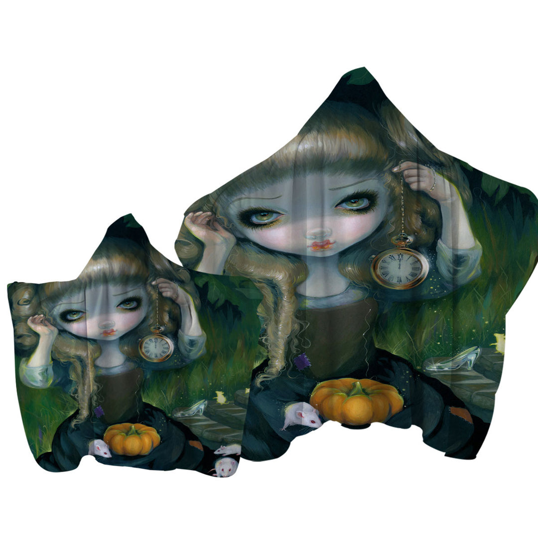 Fairytale Kids Art Cinderella at Midnight Hooded Beach Towel