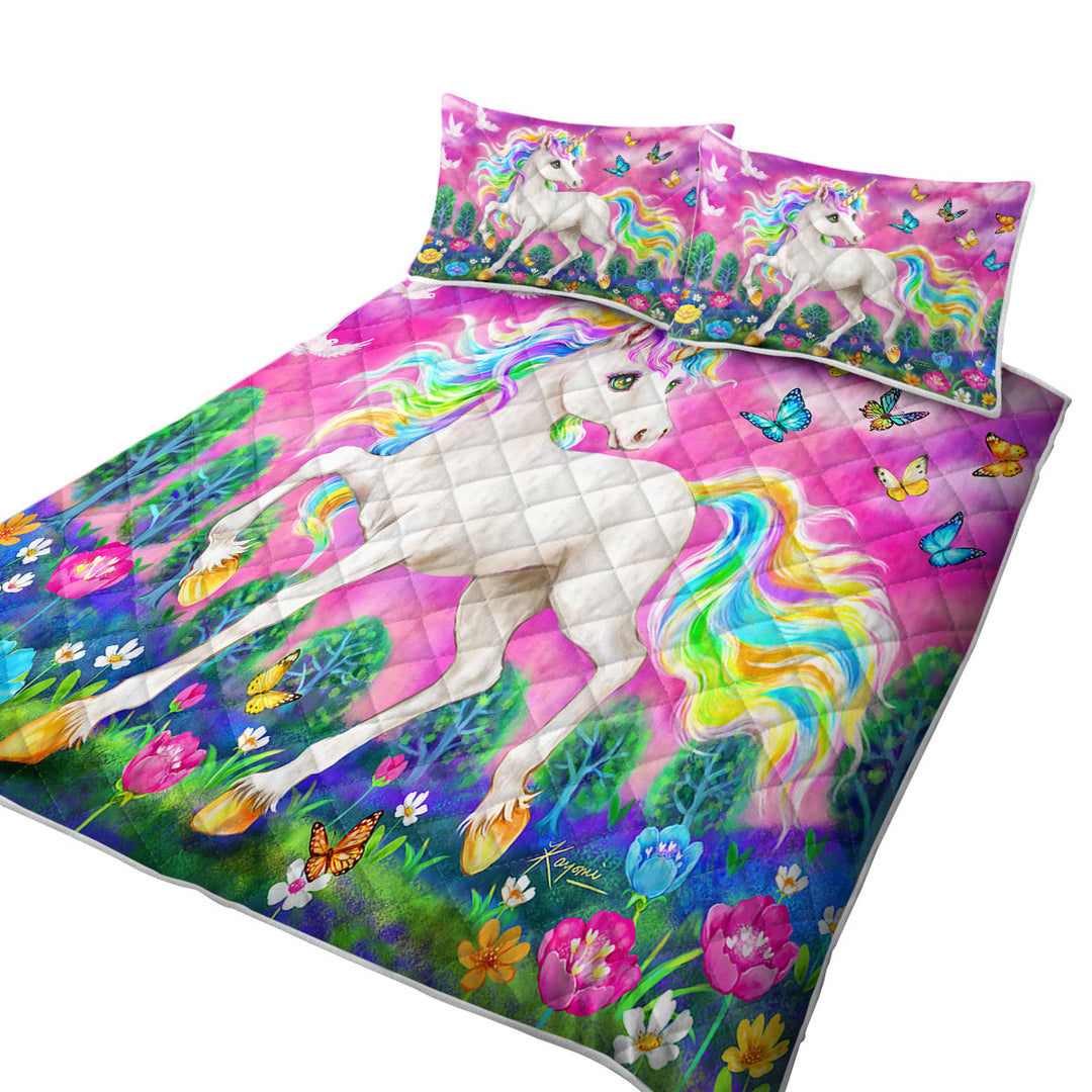 Fairytale Magical Unicorn and Butterflies California King Quilt Sets
