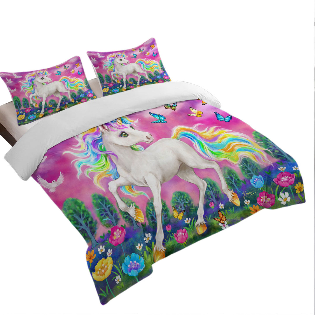 Fairytale Magical Unicorn and Butterflies Duvet Cover set