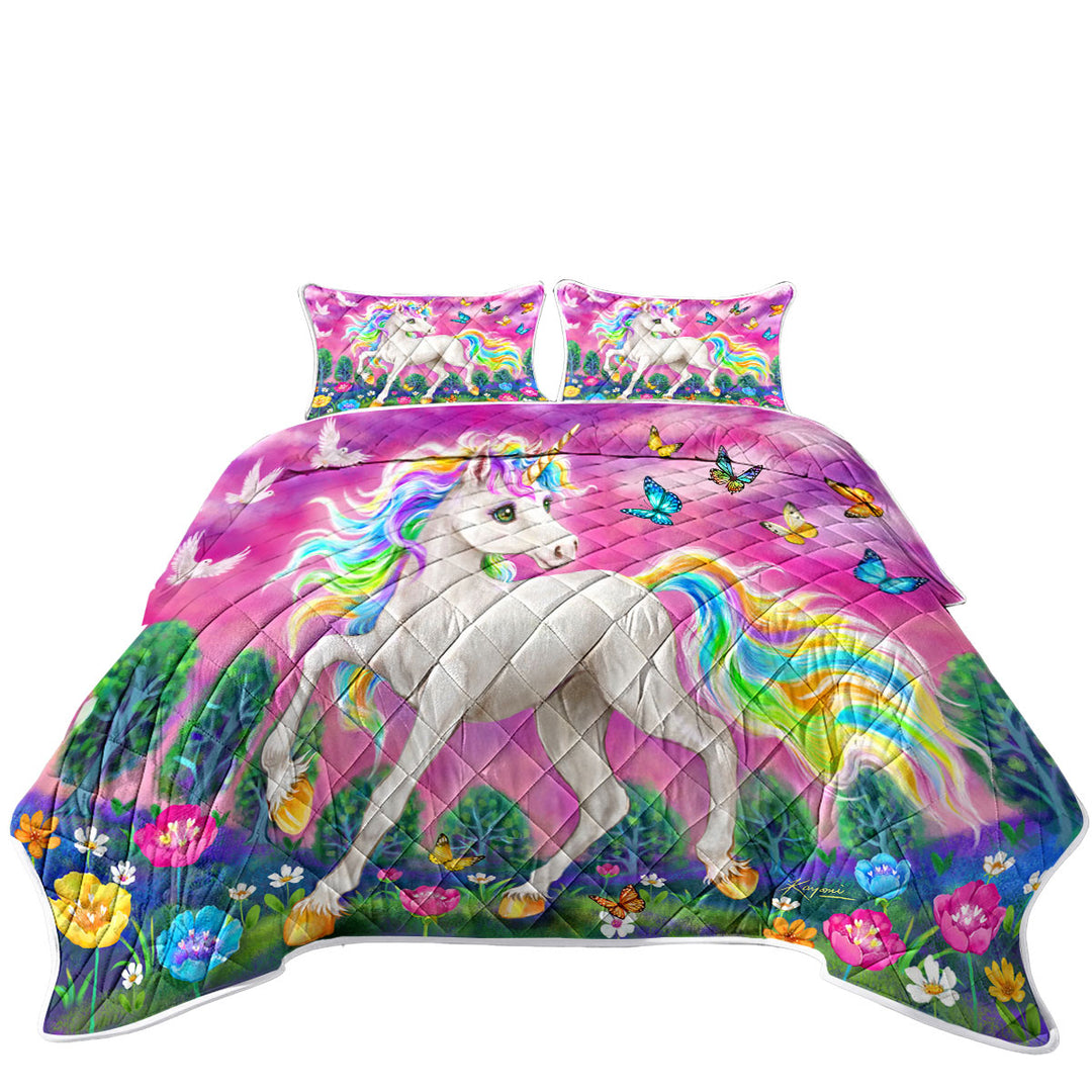 Fairytale Magical Unicorn and Butterflies Quilt