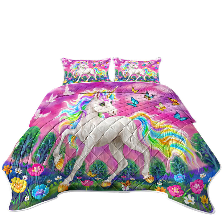 Fairytale Magical Unicorn and Butterflies Quilt
