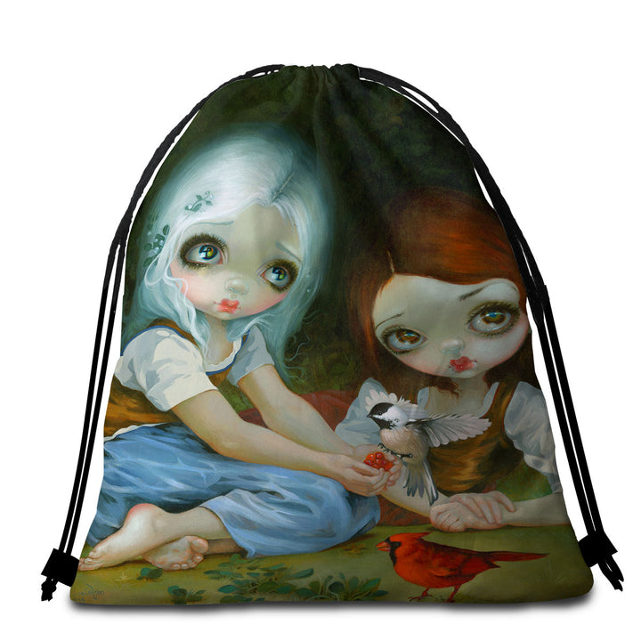 Fairytale Microfiber Beach Towel Sisters Snow White and Rose Red