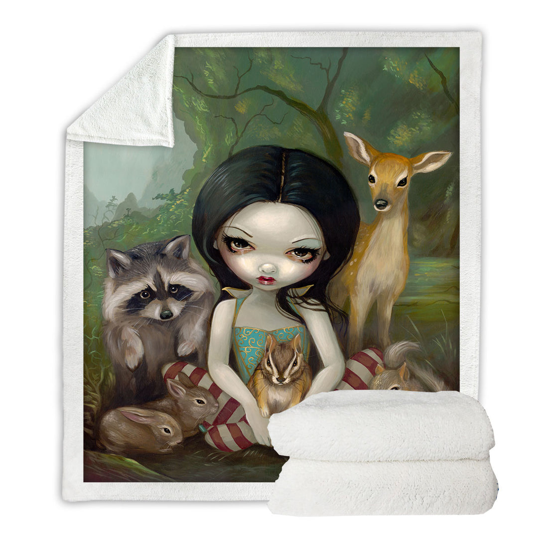 Fairytale Throw Blanket Forest Snow White and Her Animal Friends