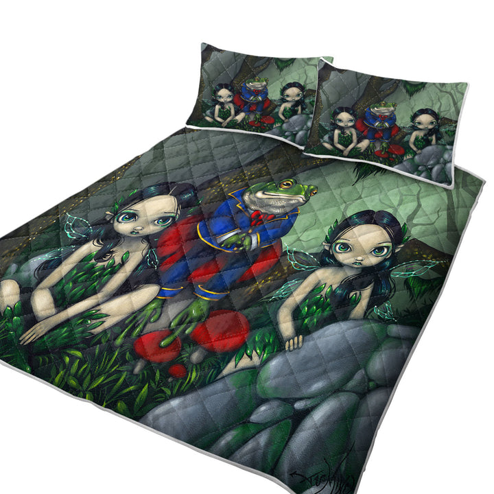 Fairytale the Handsome Frog and Two Cute Fairies Coverlets