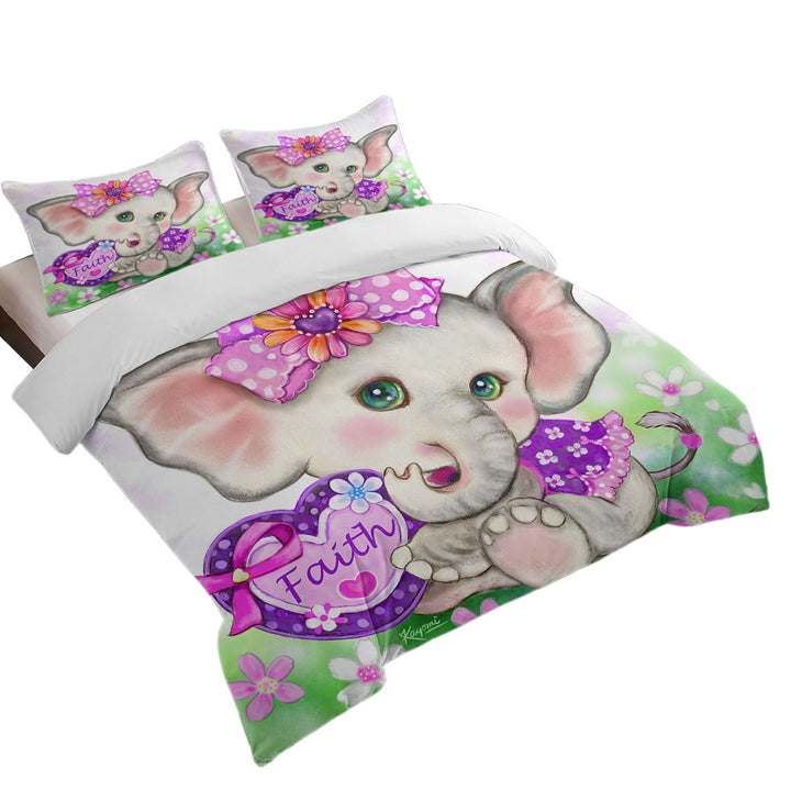 Faith Kids Inspiring Design Cute Girly Elephant King Size Duvet Cover