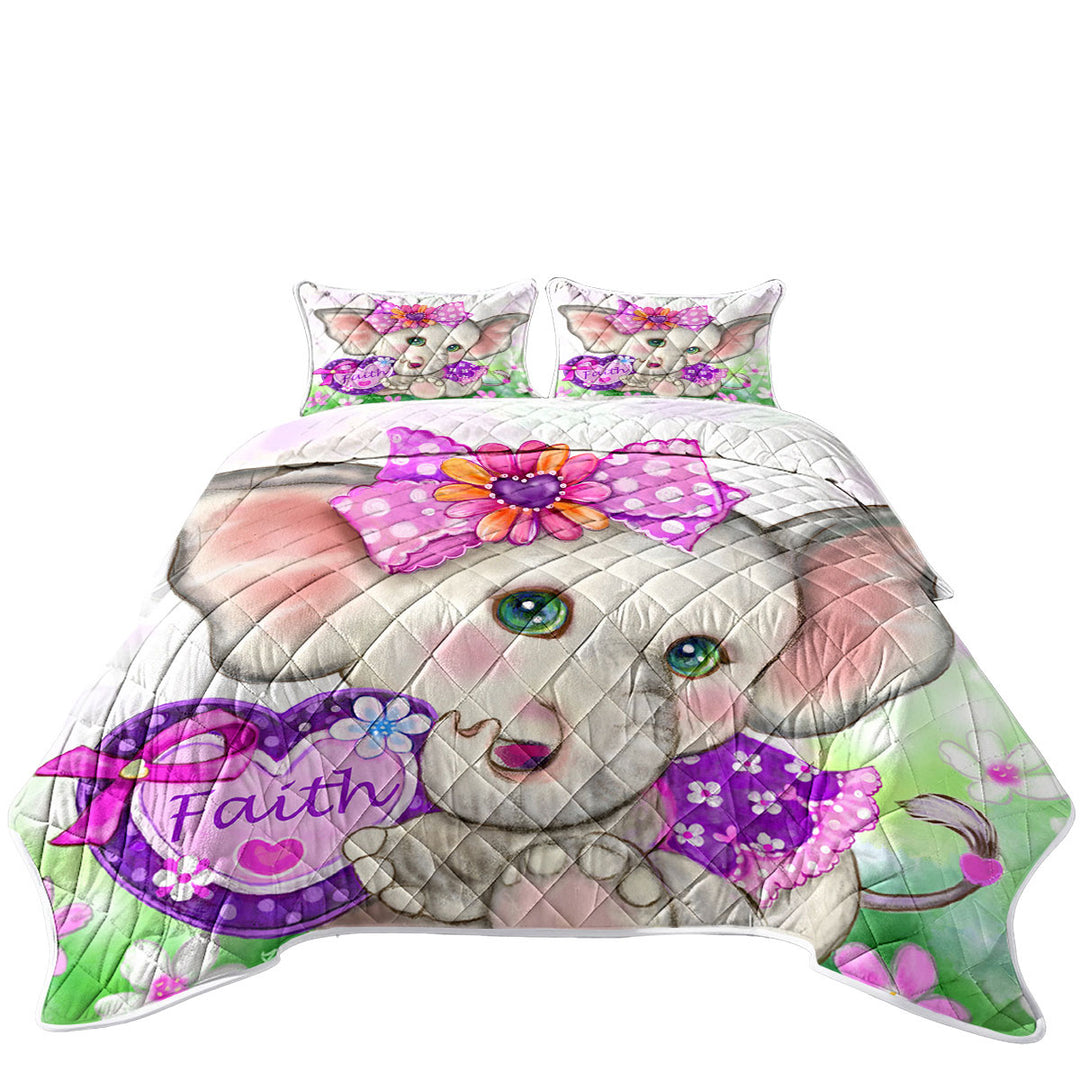 Faith Kids Inspiring Design Cute Girly Elephant Quilt