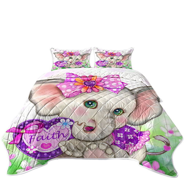 Faith Kids Inspiring Design Cute Girly Elephant Quilt