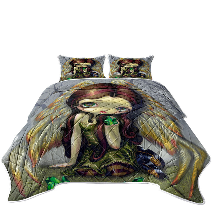 Fantasy Art Angel with Emeralds Quilt