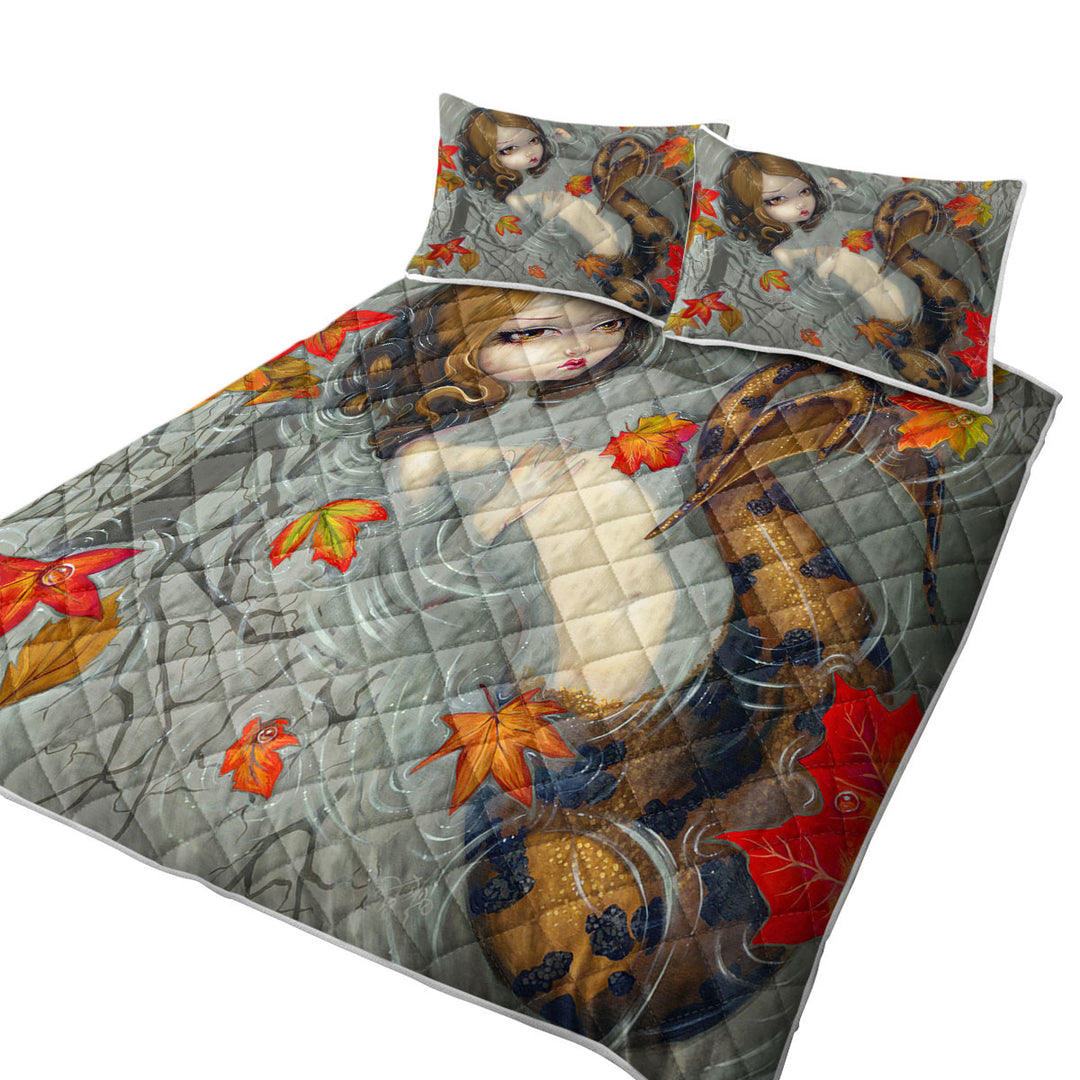 Fantasy Art Autumn Mermaid and Leaves Summer Quilt