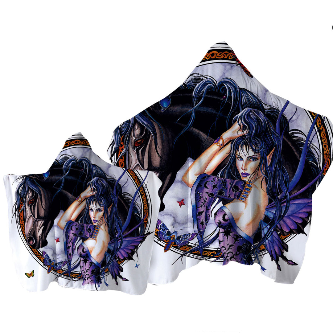 Fantasy Art Black Horse and Purple Fairy Towel Hoodie