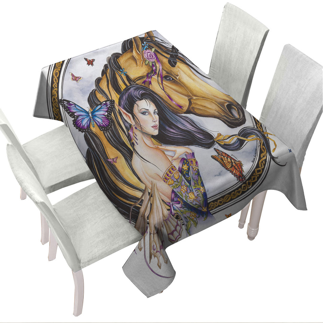 Fantasy Art Brown Unicorn and Fairy Princess Custom table cloth