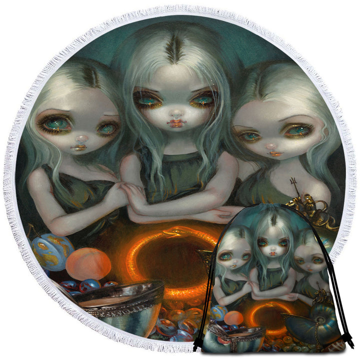 Fantasy Art Circle Beach Towel Three Maidens Allegory of Infinity