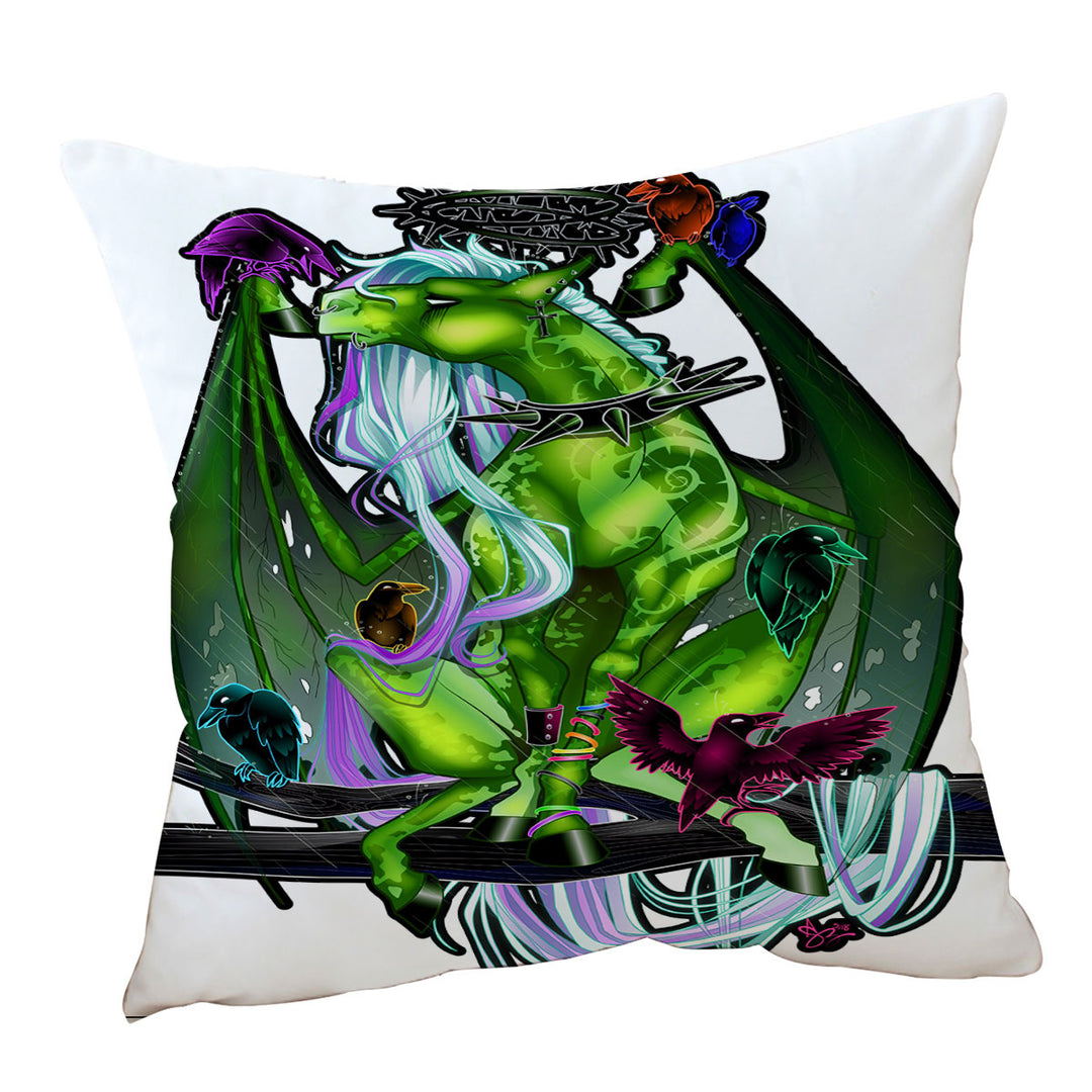 Fantasy Art Cushion and Pillow Green Dragon and Crows