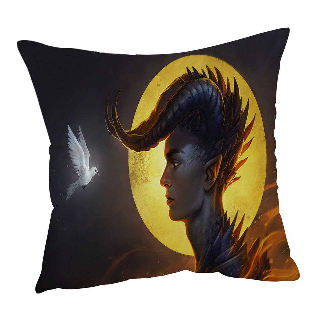 Fantasy Art Cushions and Pillows Dragon Man and Dove