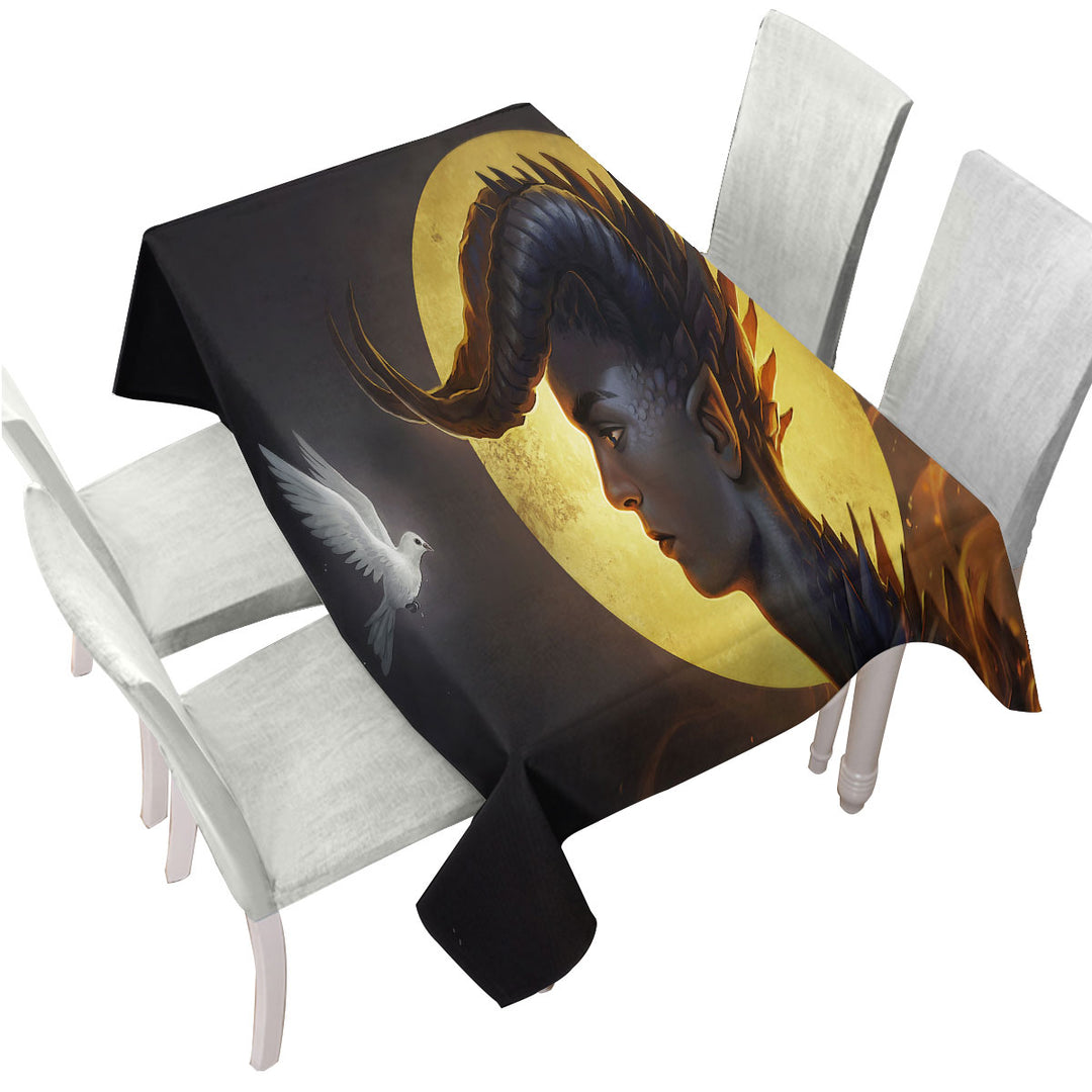 Fantasy Art Dragon Man and Dove Tablecloth