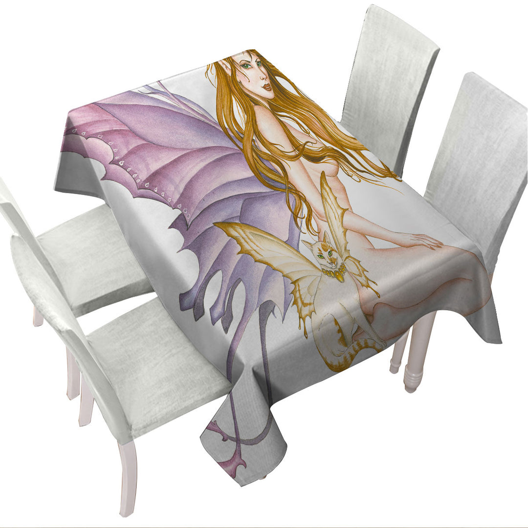 Fantasy Art Fairy Cat and Amber the Sexy Fairy Tablecloth