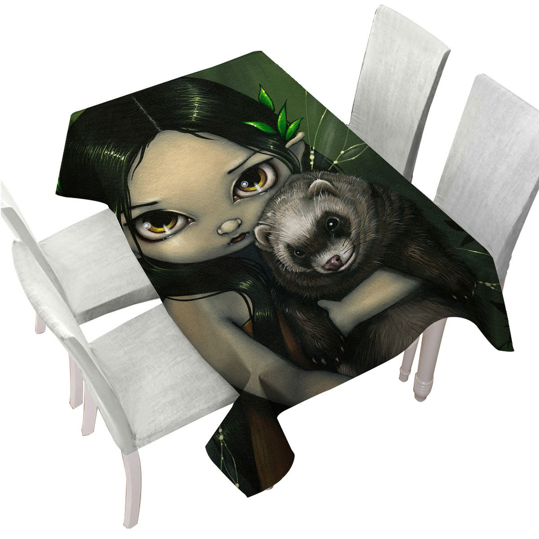 Fantasy Art Ferret and His Fairy Tablecloths