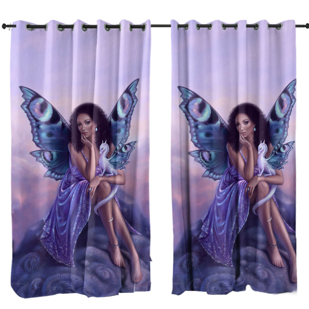 Fantasy Art Gorgeous Black Girl Dragon Fairy Curtain