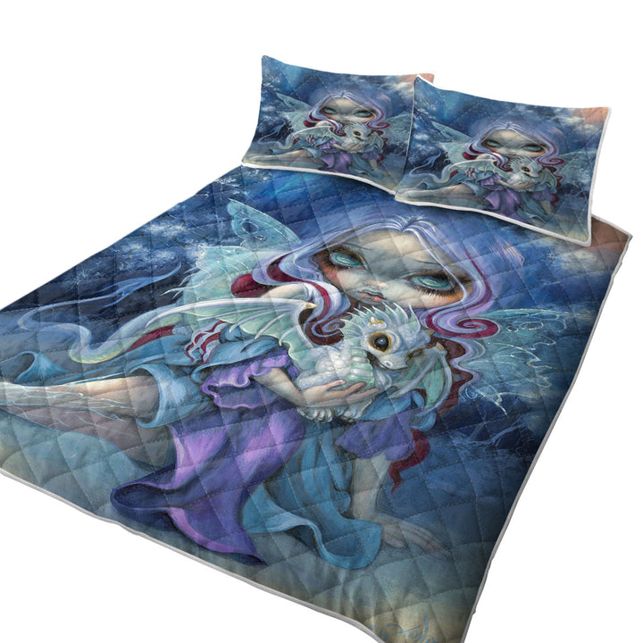 Fantasy Art Gorgeous Fairy and Wintry Dragonling Quilts