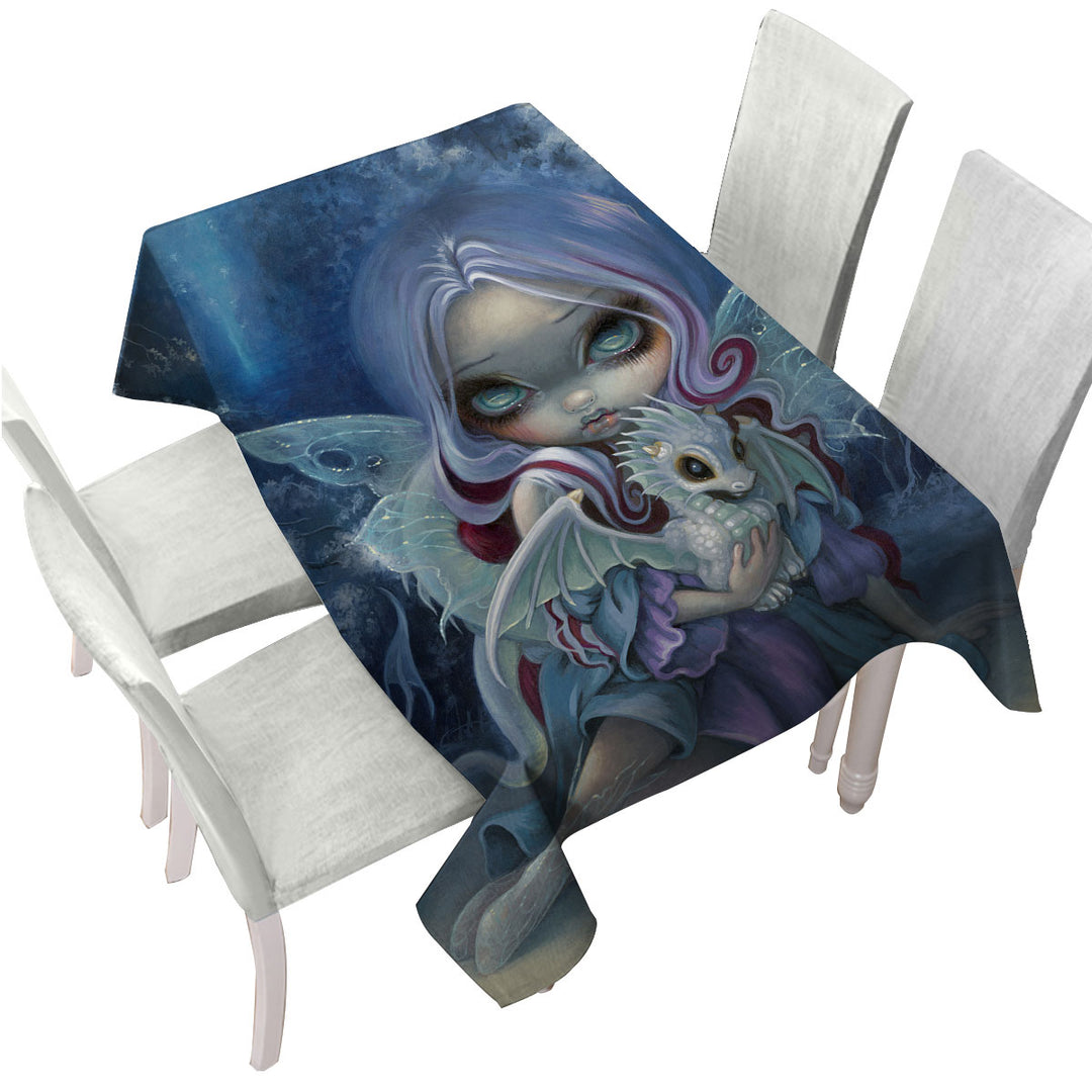Fantasy Art Gorgeous Fairy and Wintry Dragonling Tablecloth