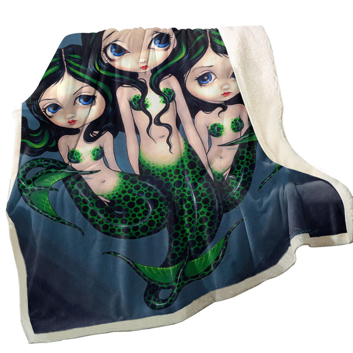 Fantasy Art Green Mermaid Fleece Blankets