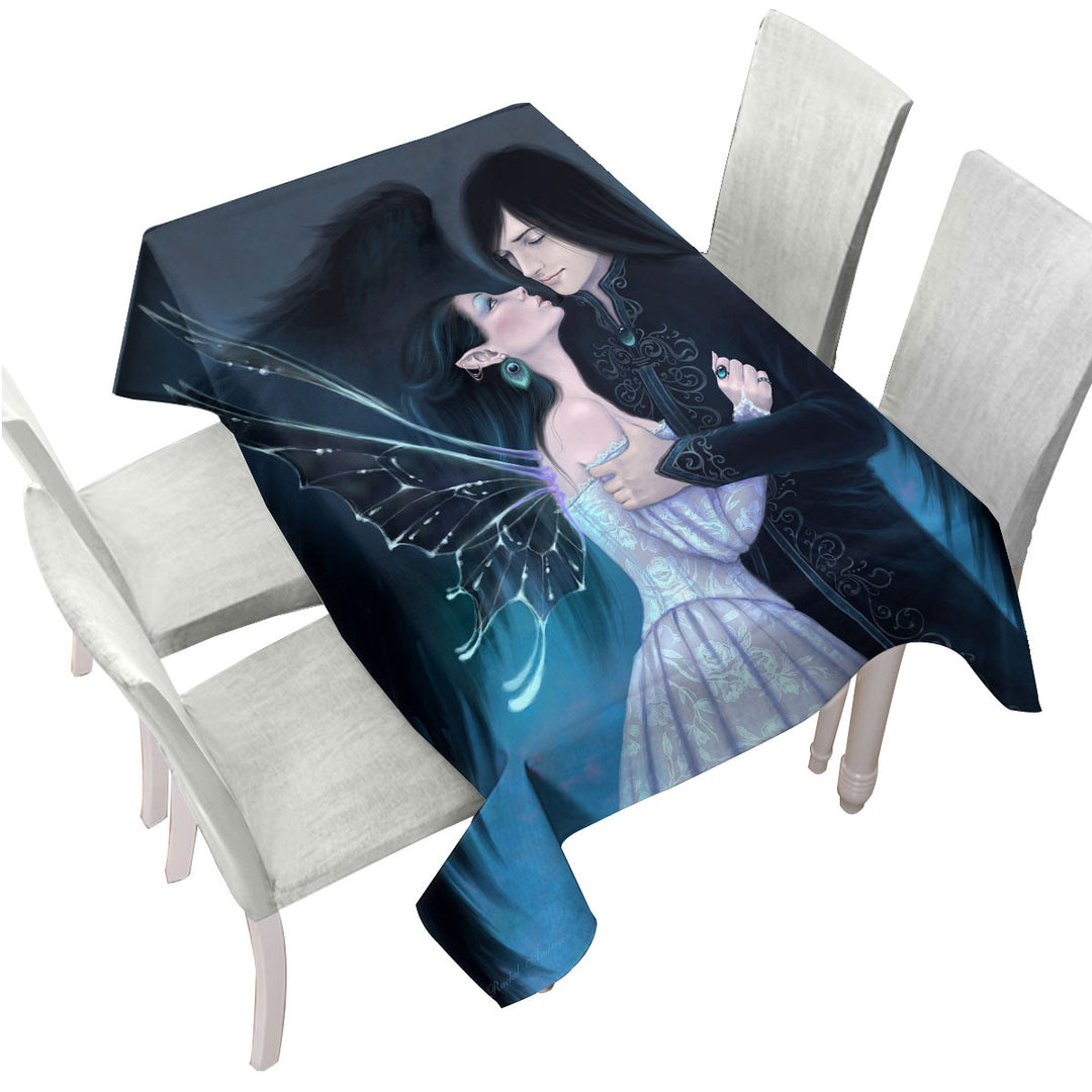 Fantasy Art Lovers Dark Angel and Sapphire Fairy Tablecloth