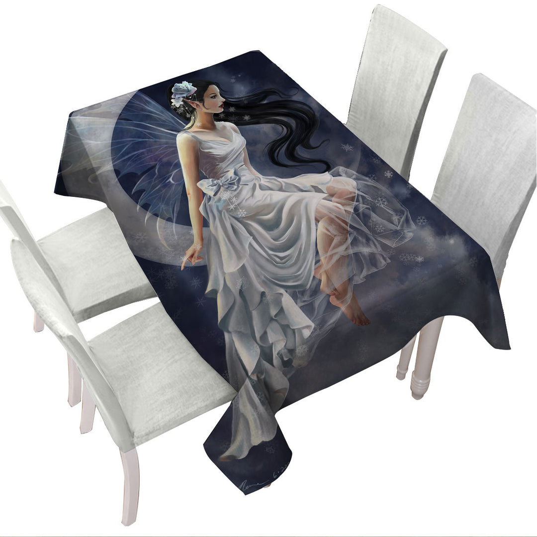 Fantasy Art Moon and the Beautiful Frost Fairy Table Cover