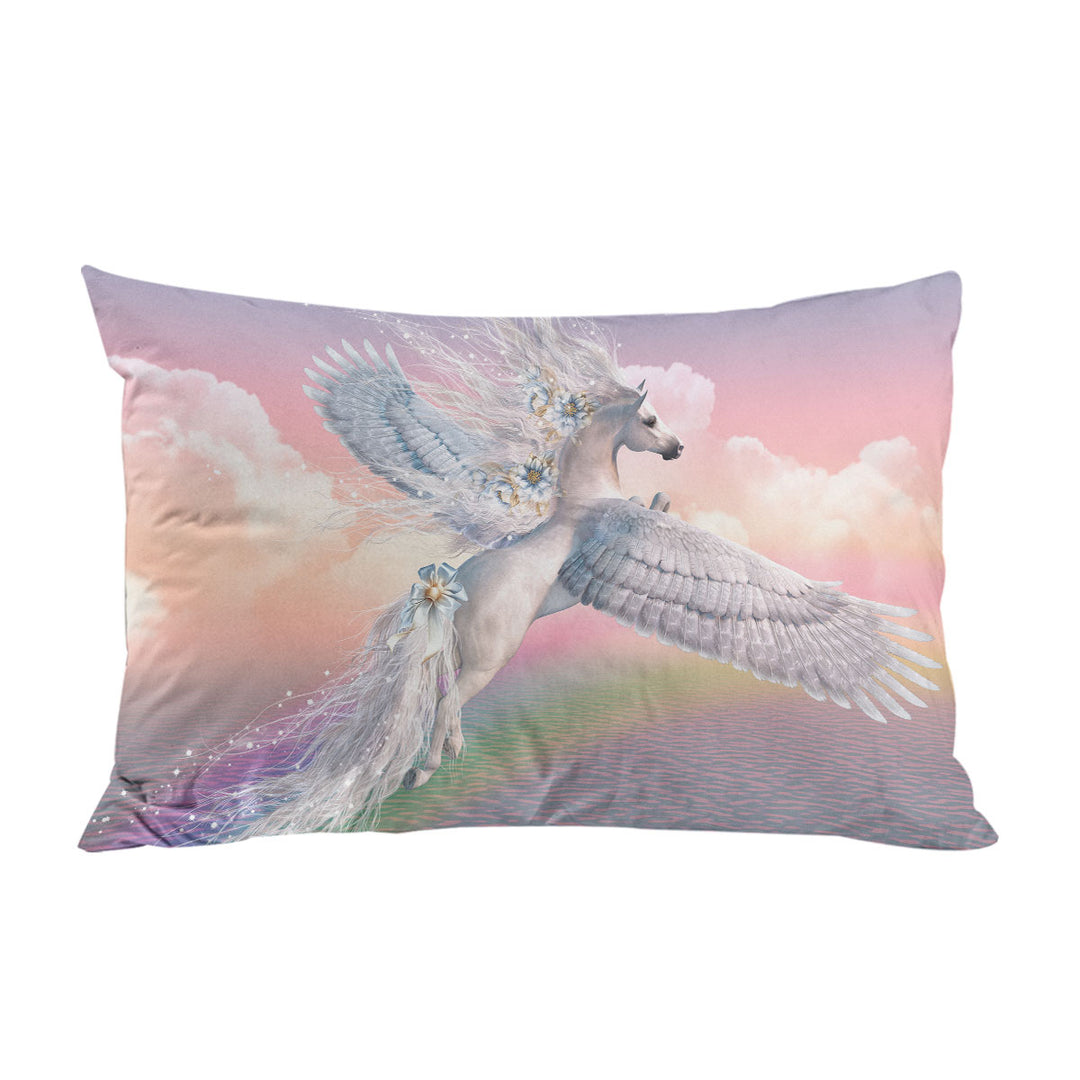 Fantasy Art Over the Rainbow Flying White Horse King Pillow Cases