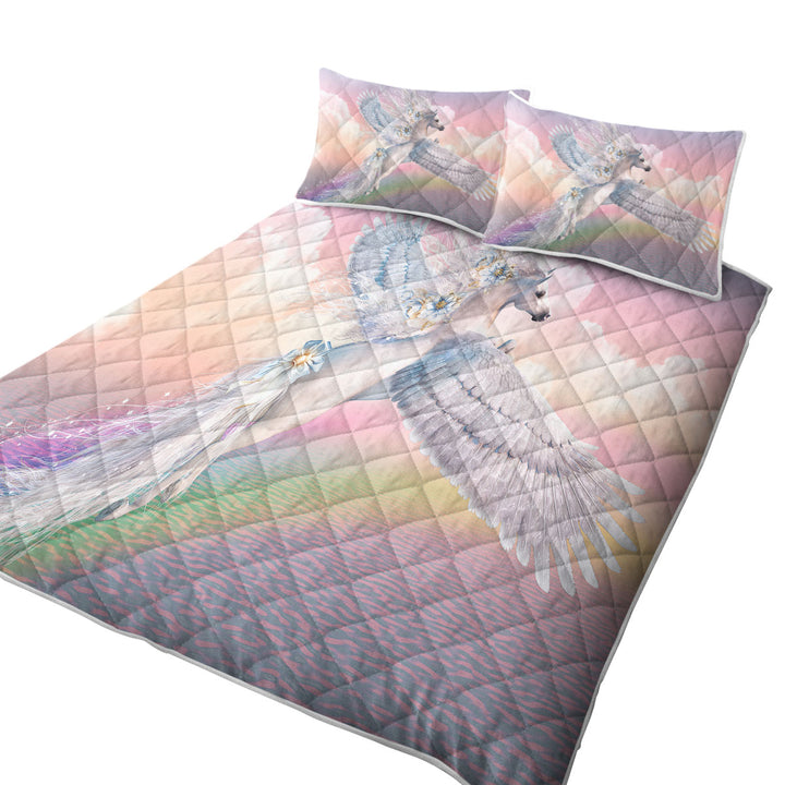 Fantasy Art Over the Rainbow Flying White Horse Quilts