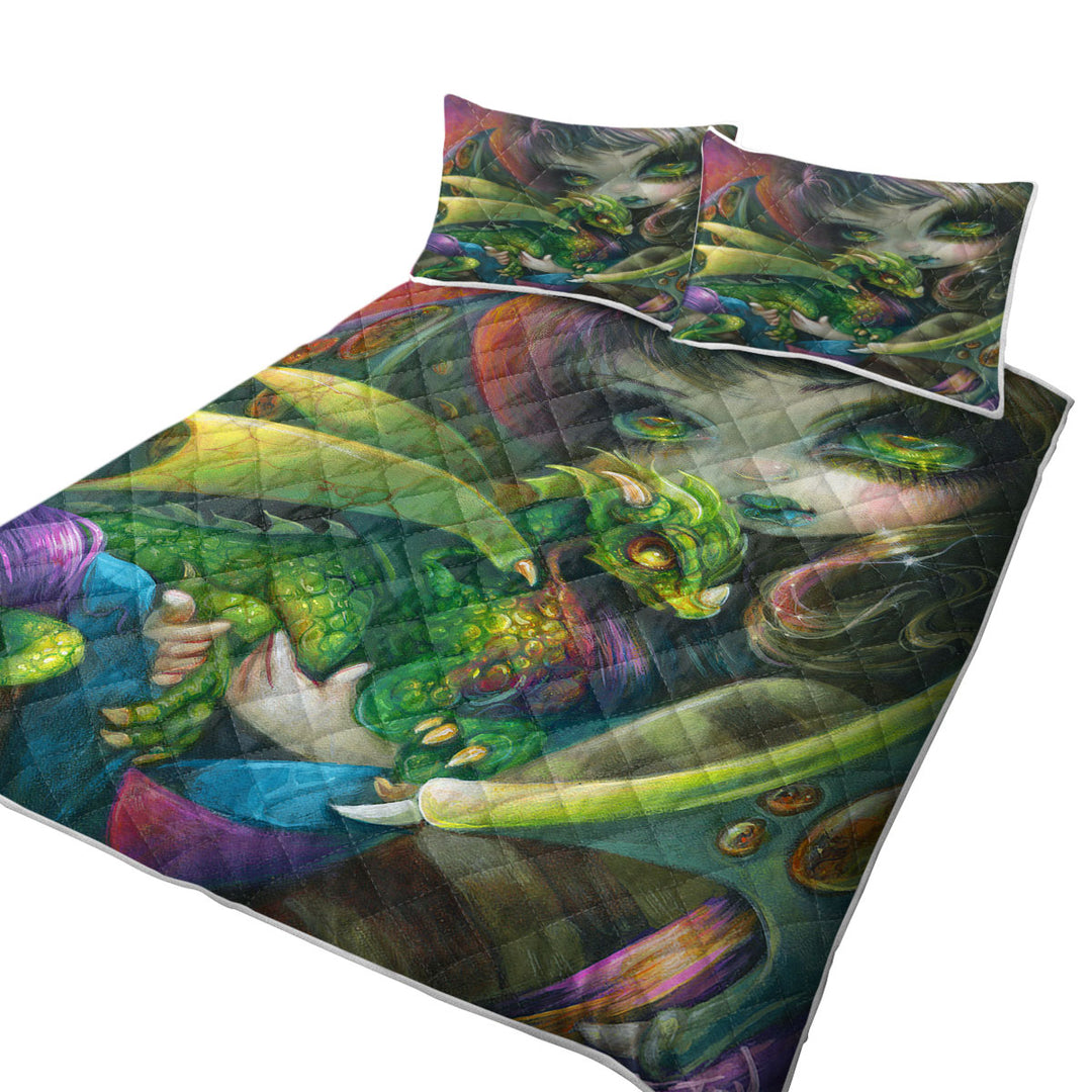 Fantasy Art Painting Darling Dragonling and Fairy Coverlet