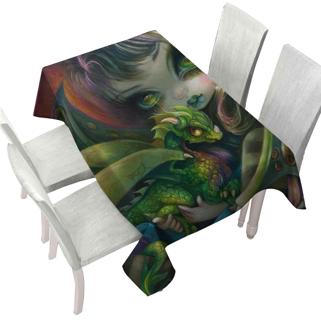 Fantasy Art Painting Darling Dragonling and Fairy Tablecloth